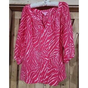 Lilly Pulitzer Pink White Silk Show Your Stripes Moxy Top Med ladies Flirty Flow